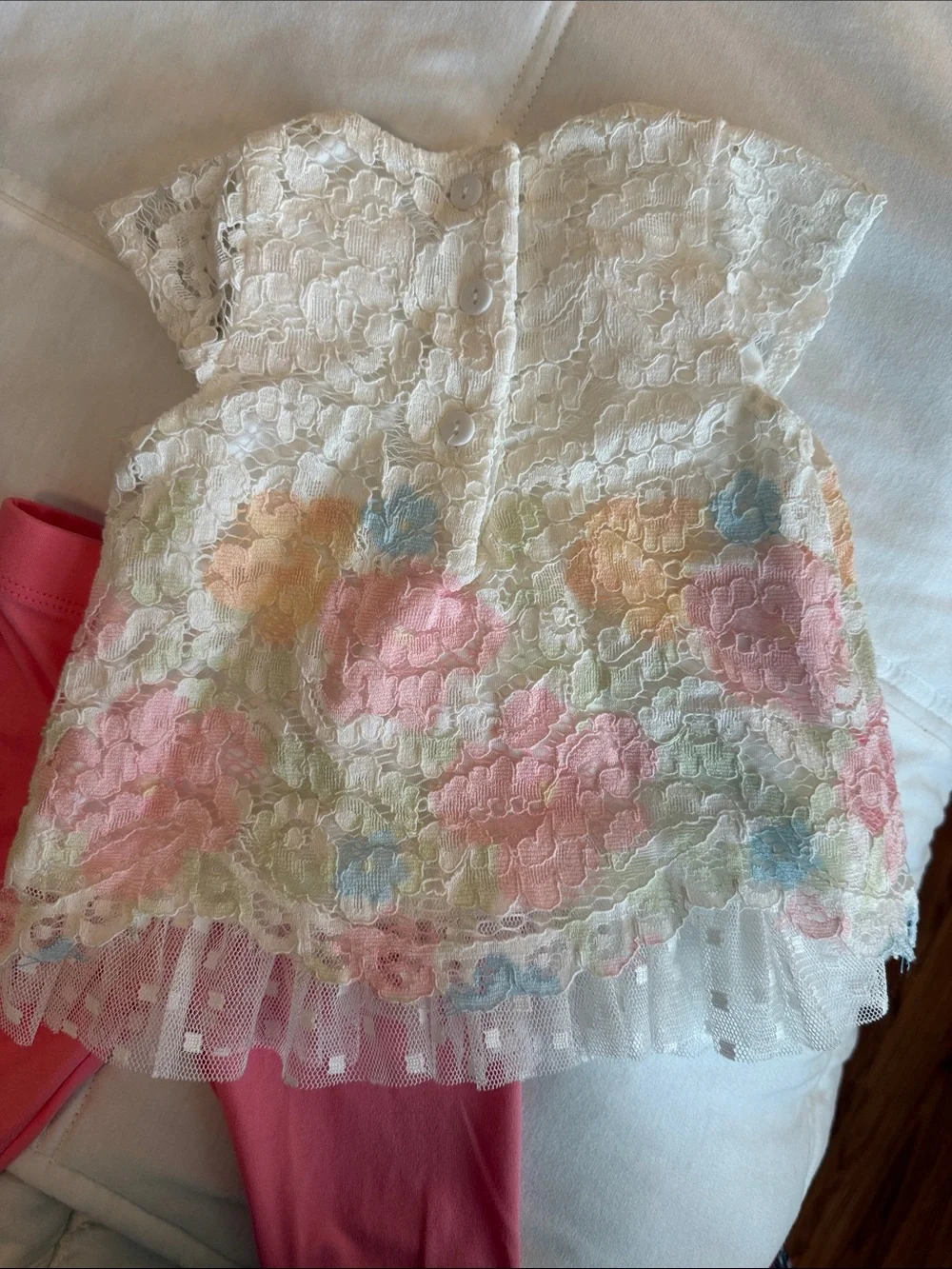 Baby Girls Pink Capri Leggings with White Floral Lace Top